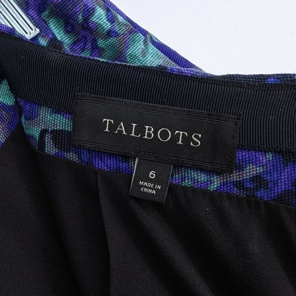 Talbots Pencil Skirt 6 Purple Green Black Floral Watercolor Roses Lined Zip Back - Picture 2 of 11